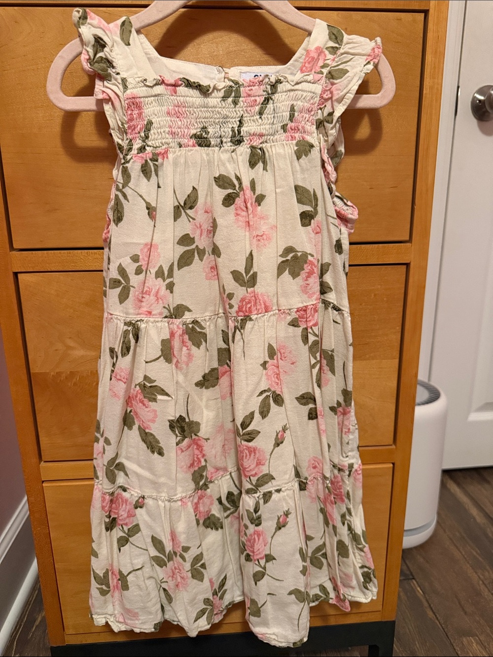 3 for $15 - Girls' Cream Floral Sundress with Pink Roses